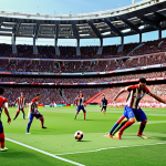 **

"Dynamic La Liga soccer action scene; Atletico Madrid players high-pressing, intensely focused; modern stadium background, evoking Arabic passion for football."

**