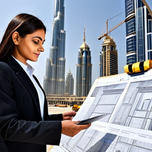 Home 23 **
"A professional female architect, fully clothed in a modest and stylish business attire, reviewing blueprints on a construction site in Dubai, with the Burj Khalifa in the background. Safe for work, appropriate content, perfect anatomy, correct proportions, natural pose, professional photography, high quality, well-formed hands, proper finger count, natural body proportions, family-friendly."
**