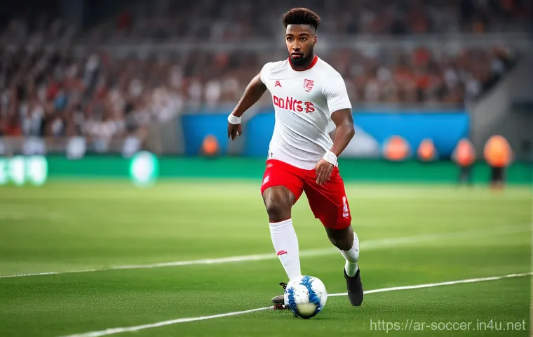 축구 기술 트렌드 분석 - **Dynamic Midfield Maestro** A male football player, mid-action on a vibrant, modern football pi...