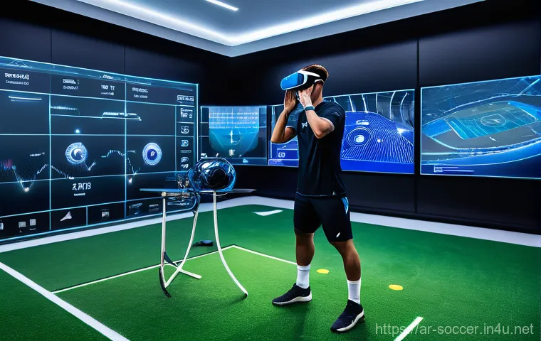축구 산업의 미래 전망 - **High-Tech Football Match with VAR and AI Coaching** "A dynamic, wide-angle shot of a professio...