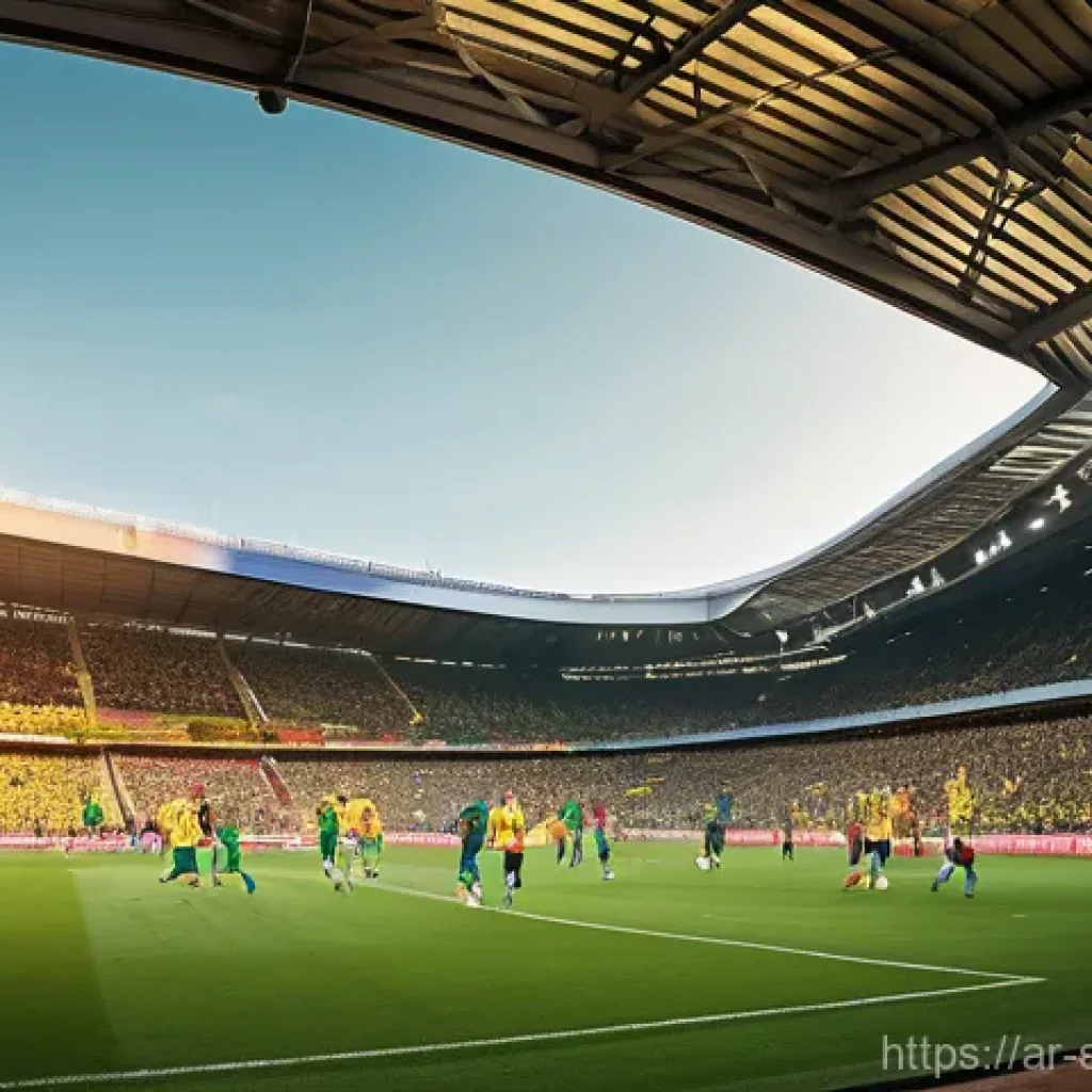 축구와 올림픽 종목의 차이점 - **Football Stadium: Collective Passion and Action** A dynamic, wide-angle shot of a vibrant, pac...