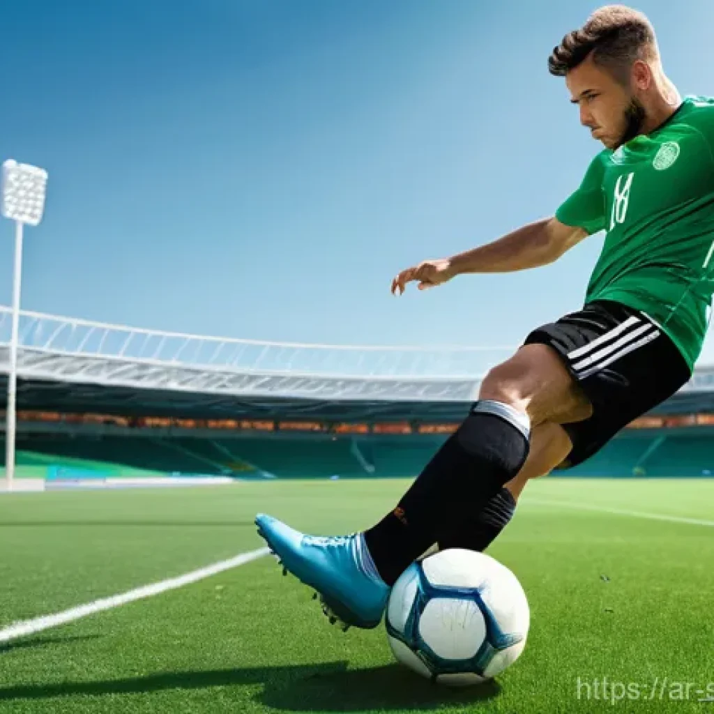 축구 공 차는 방법 기초 - **Prompt 1: Dynamic Soccer Player Demonstrating Balance and Power** A highly athletic male socce...
