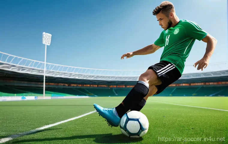 축구 공 차는 방법 기초 - **Prompt 1: Dynamic Soccer Player Demonstrating Balance and Power** A highly athletic male socce...