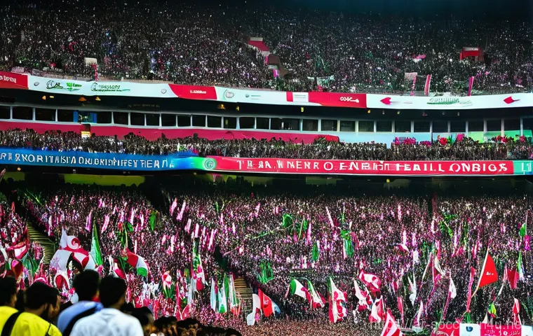 축구 클럽 팬 문화 - A vibrant and diverse group of Arab football fans fills a stadium stand, creating an electric atmosp... 축구 클럽 팬 문화 - A vibrant and diverse group of Arab football fans fills a stadium stand, creating an electric atmosp...
