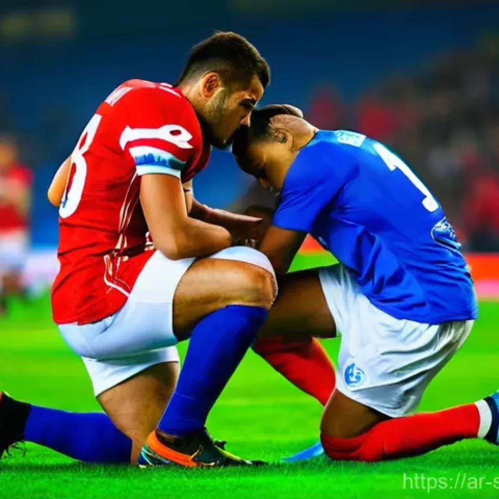 축구 경기 중 페어플레이 사례 - **Prompt 1: The Act of Compassion on the Field** "A powerful and emotional image capturing a mom...
