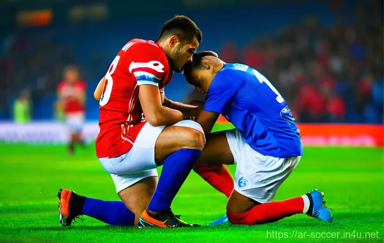 축구 경기 중 페어플레이 사례 - **Prompt 1: The Act of Compassion on the Field** "A powerful and emotional image capturing a mom...