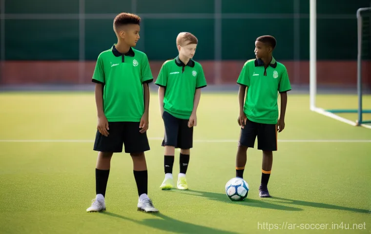 축구 훈련 패키지 구매 팁 - **Prompt:** A dynamic scene at a professional football academy. A diverse group of young aspiring fo...
