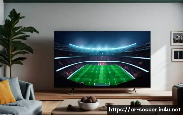 축구 경기 중계 방송 플랫폼 - **Prompt:** A split image contrasting two football viewing experiences. On the left side, a frustrat...