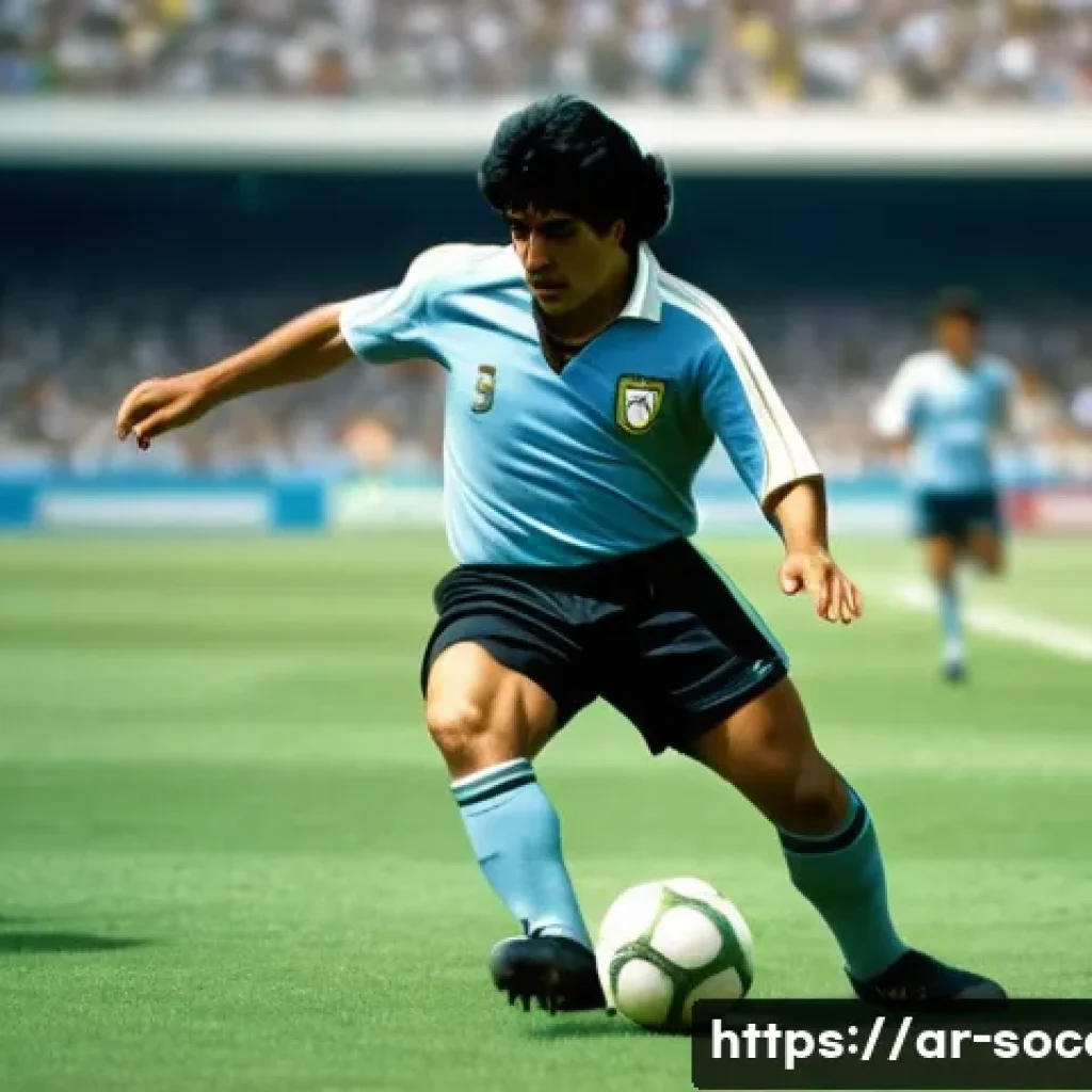 축구 역사 속 명장면 - **Prompt 1: The Maradona Masterpiece** A dynamic, action-shot of a legendary footballer, akin to...