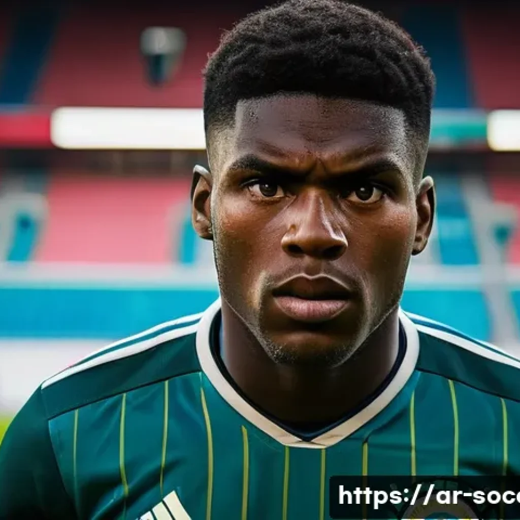 축구 경기 중 실수 줄이는 법 - **Prompt:** A close-up, intense portrait of a male football player during a crucial match moment. Hi...