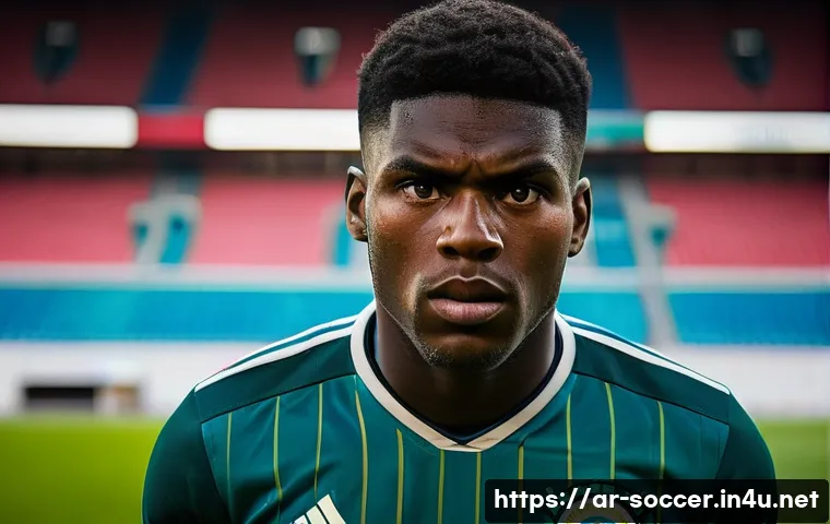 축구 경기 중 실수 줄이는 법 - **Prompt:** A close-up, intense portrait of a male football player during a crucial match moment. Hi...
