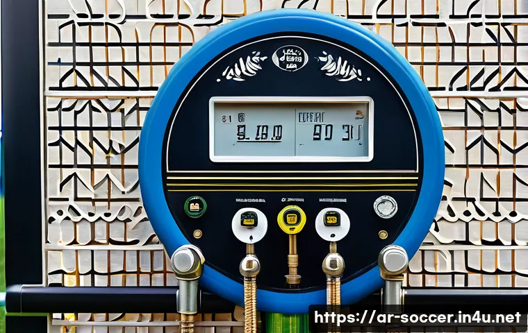 축구 공 공기압 조절법 - A detailed close-up image of a professional football pump station set in a sports club environment, ...