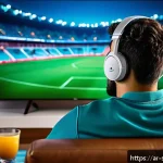 축구 선물 아이디어 - A cozy modern living room in an Arabic home setting during an evening football match, featuring a la...