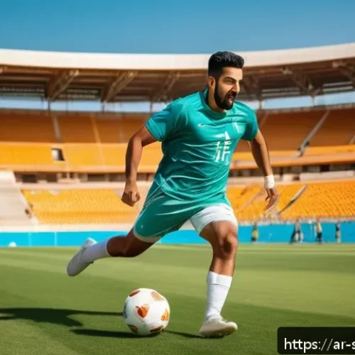 축구 경기력 향상을 위한 다이어트 - A dynamic scene of an Arab male football player in his mid-20s, wearing a full sports kit including ...