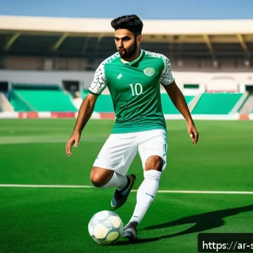 축구 유니폼 세트 구매 팁 - A dynamic football player of Middle Eastern descent, wearing a high-quality polyester football kit f...