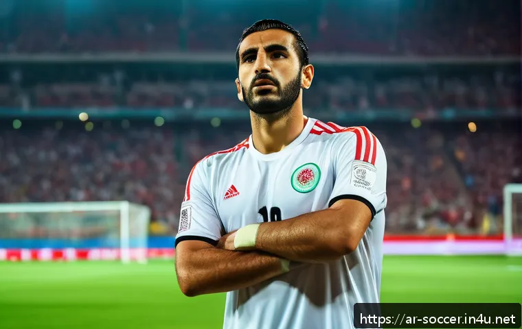 축구로 알아보는 심리학 - A detailed scene of an Arab football player standing at the penalty spot during a tense moment in a ...