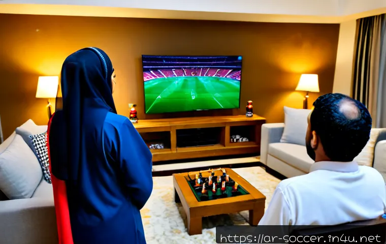프리미어리그 최신 뉴스 - Photorealistic modern living room in an Arab home, a Middle Eastern family watching a thrilling Engl...